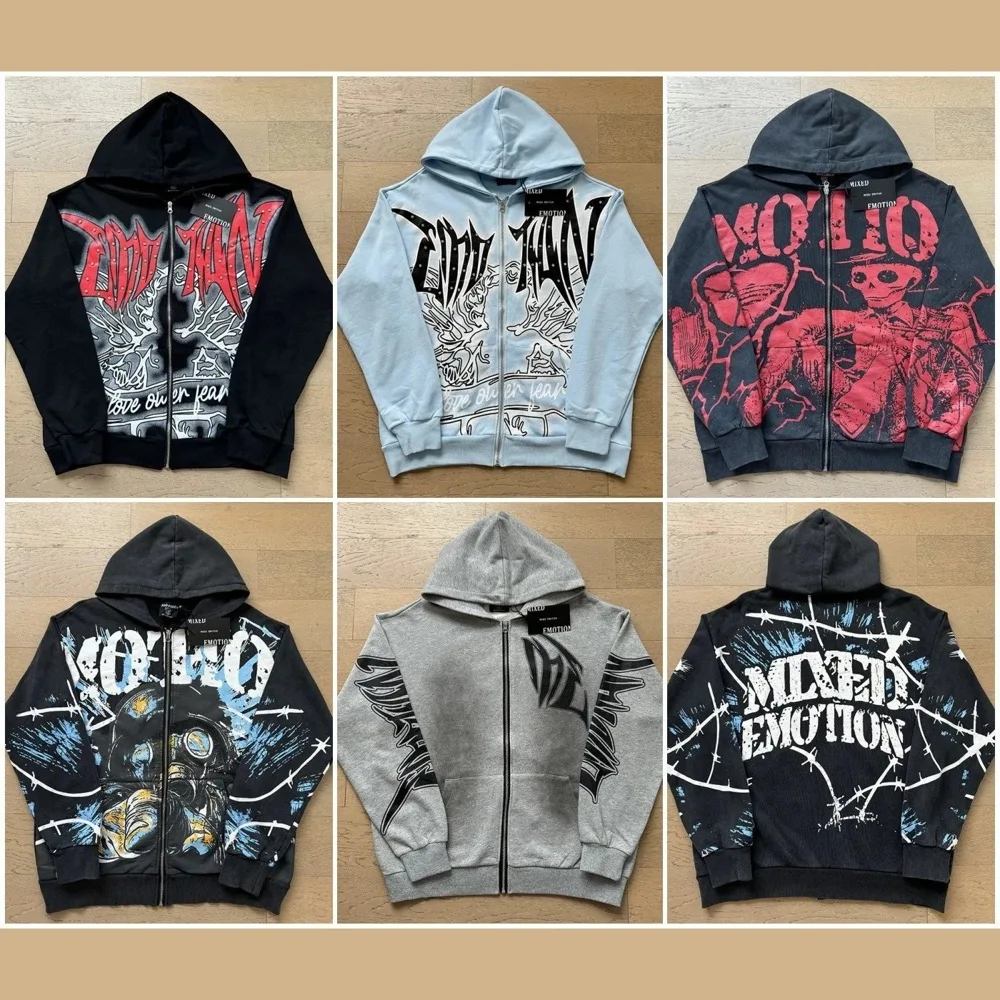 Mixed Emotion Graphic Zip Hoodie - Image 1