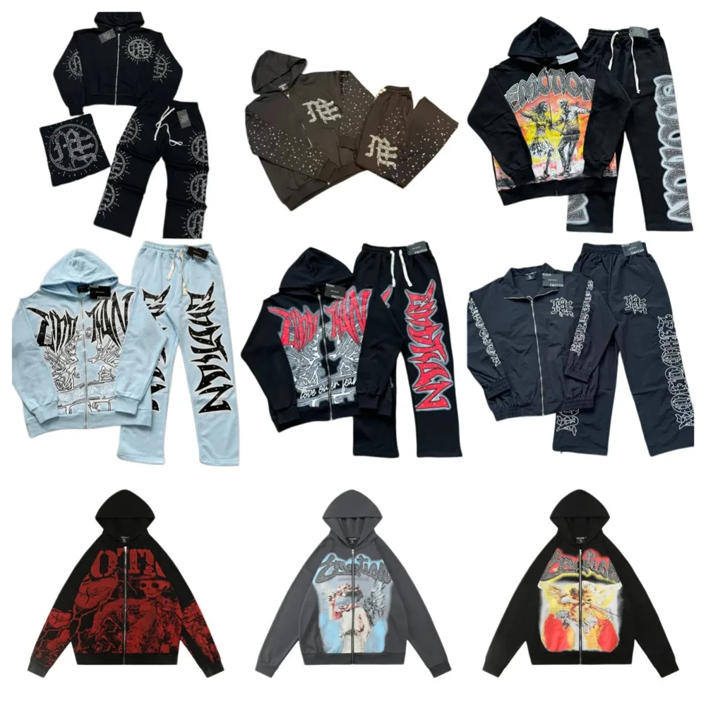 Mixed Emotion Rhinestone Zip Hoodie Collection - Image 1